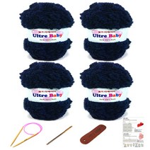 행복뜨기 울트라베이비 뜨개실 4p + 바늘 8mm + 돗바늘 + 라벨 + 목도리도안 세트, 1053 남색, 1세트