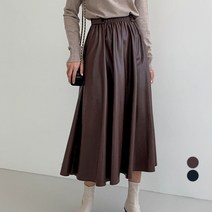 무드인더 여성용 레더 밴딩 플레어 롱 스커트