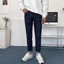 디엘크리 남성용 물빠짐 방지 생지 데님 청바지
