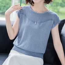 아뗄릭 여성용 데일리 가오리 루즈핏 포인트 큐빅 숏 니트 반팔 티셔츠 13807