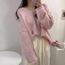 체리체리 여성용 루즈핏 브이넥 돌돌 니트