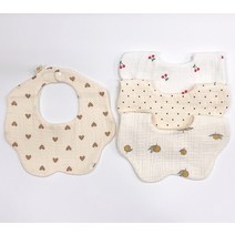 럭셔리베이비 6중 요루거즈 턱받이 4종 세트, A세트(하트, 체리, 도트, 레몬), 1세트