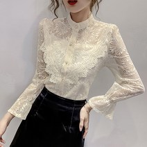 루나걸 쥬드롱 헨리넥 레이스 블라우스