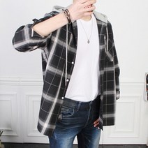 더마인드 남성용 오버핏 남방 NF후드체크