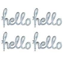 hello 필기체 은박 풍선, 홀로그램실버, 4개