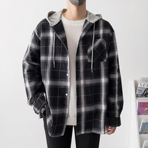 맨타임 남성용 CHS 데일리 오버핏 후드 캐주얼 체크 셔츠