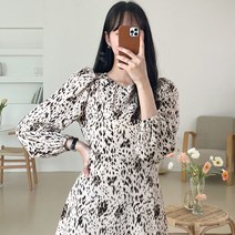 플랜데이 쉬폰 레오파드 호피 긴팔 롱 원피스