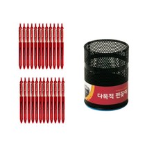 동아 애니겔 501 볼펜 0.5mm 24p + 이글 메탈 펜꽂이 소, RED(볼펜), 블랙(펜꽂이), 1세트