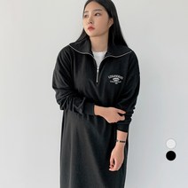 102102 여성용 빅사이즈 루즈핏 자수 반집업 롱 원피스