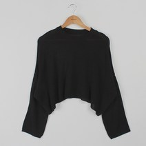 빼빼 여성용 무지 긴팔 루즈핏 크롭 니트 티셔츠