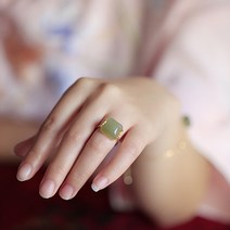 urkoteer 데일리 여성 패션 비취 반지 한복반지 오픈링 옥가락지