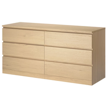 이케아MALM 말름 6칸서랍장 화이트스테인 참나무 무, 화이트스테인 참나무 무늬목