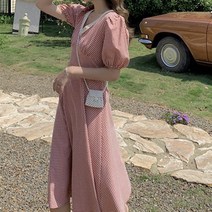잇츠스타일 여성 브이넥 복고 프렌치 체크무늬 3color 데일리 롱원피스