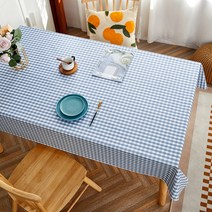 캐프마켓 방수 체크 격자 테이블보 사각 원형 식탁보, 블루 2인용 90 x 90 cm