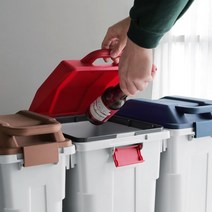 3컬러 튼튼한 대형 3단 분리수거함 재활용분리수거함, 슬림펌 핸들쓰레기통(네이비)30L