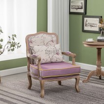 원목 소파 프로방스 엔틱 쇼파 의자 1인 북유럽 암체어, 핑크자수