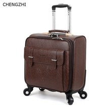 CHENGZHI 18inch 레트로 롤링 수하물 스피너 여성 비밀번호 트롤리 가방 바퀴 PU 가죽 남성 캐빈 여행 가방