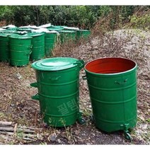 대형 철제 쓰레기통 이동식 드럼통 대용량 휴지통 업소용, 그린(뚜껑O)-두께 2.0cm