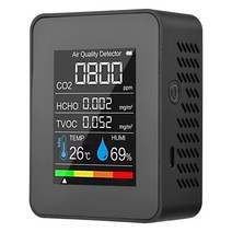 에어컨냉매 누설 가스 탐지기 감지기VML-1 TVOC HCHO 공기질 모니터 온도 습도 CO2 계량기 USB 충전식 감지기 5 in 1, 1.Black