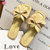 시크힐즈 큐티 리본 포인트 사각코 스트랩 슬리퍼 01511