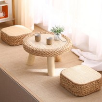 원형 라탄 거실 우드 사이드 입식 미니 티테이블 디저트 다과상 홈데코, D.통나무 다리+사각스툴2 + 탁상