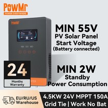 태양광인버터 가정용 주택용 PowMr MPPT 그리드 태양광 인버터 하이브리드 사인파 리튬 다리미 납산 배터리 PV 패널 최대 전력 6KW 24V 150A, [02] 4.5KW ON OFF Grid, [01] NO WIFI, [01] 24V to 220-240V