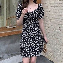 여자 미니 원피스 오프 숄더 프릴 꽃무늬 쉬폰 셔링