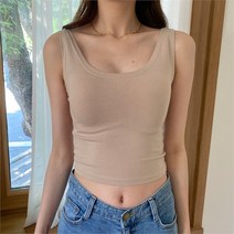 [] 여자 여름 여리핏 썸머룩 U넥 크롭 기본 이너 탑 나시