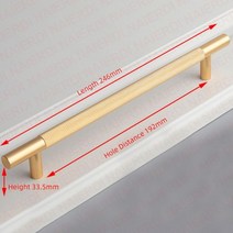NAIERDI-구리 골드 가구 손잡이 알루미늄 합금 T-바 널링 반짝이는 캐비닛 손잡이 서랍 손잡이 옷장 문 당김용, 192mm