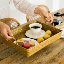 엔틱and데코 라탄 카페 트레이, 1개, M(미디움)