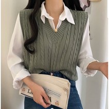 데이트샵 / 봄신상 골지꽈배기니트조끼 봄필수아이템 꽈배기니트베스트 매장인기상품