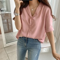 오픈카라넥반팔블라우스