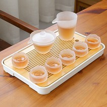 일본 내열유리 화사 다도세트 개완 쾌객배 공도배, 다관 + 숙우 + 찻잔 6P + 차반