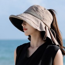 여성 골프 모자 목 가림 여름 넓은 챙 큰 창 썬캡 라운딩 여자 뒷목커버, 미색