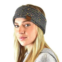 C.C 부드럽고 신축성 있는 겨울용 따뜻한 케이블 니트 퍼지 안감 이어 워머 헤드밴드 브라이트 믹스, Chenille Confetti Dark Melange