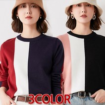 더세븐스레터 여성 가을겨울 THREE 버티컬 라인 크루넥 탑 라운드넥 니트 긴팔 3칼라