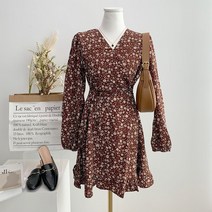잔눈꽃 나염 프릴 브이넥 랩 리본끈 원피스 (3color)