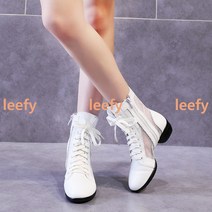 하이탑 댄스 부츠 자이브 줌바 다이어트 살사 가죽 소프트솔 통기성, 36, 화이트소가죽메쉬
