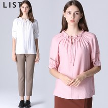 주크 프릴넥 레이스 배색 블라우스 Z204MSC036 BK