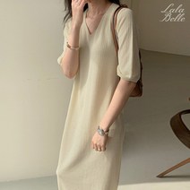 라라벨 여성용 원피스 브이넥 로샤 베이직 골지 니트 원피스