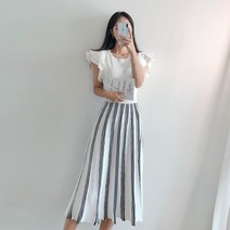 요시아나 [당일발송] 러플소매 배색 니트원피스