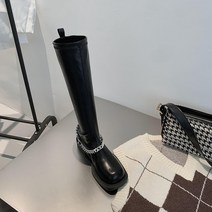 DFMEI.Boots -- 사각 롱 워커 블랙 빈티지 통굽 체인 라이더 부츠