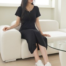 [큐티팝] 여성 여름 A라인 데일리 무지 반팔 롱 원피스 (4color)