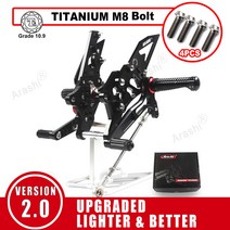 Arashi 에 YAMAHA YZF R3 / R25 2015 - 2023 CNC 조절할 수 있는 발판 근거지 후방 설정 풋페그 YZF-R3 YZF-R25 2016 백스텝도, 검정색 M8 Bolt