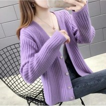 Momolatti 여성 루즈핏 심플 브이넥 데일리 울 가디건 니트