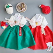 [여아한복] 옷소매 꽃잎 끝동 홍색 초록 돌 아기 1세부터 8세 설빔 추석빔