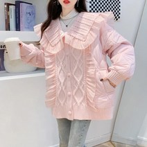 여성 레이스 카라 니트 가디건 심플 간절기 빅사이즈 라운드 레이어드 러블리 데이트룩