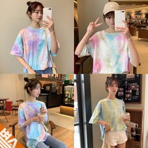 나염 반팔티 루즈핏 면티셔츠 파스텔 네온 형광