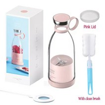 휴대용 전기 블렌더 병 무선 신선한 주스 추출기 믹서 스무디 시트러스 스퀴저 불릿, Pink with lid _CHINA