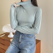 쉐얼유 여성용 인생스판 슬림 목폴라 긴팔 티셔츠